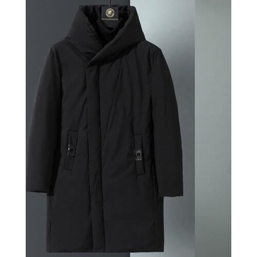 Fashion Down Parkas Men Long Black Jacket Winter Brand Thicken Warm Loose White Duck Down Coat Hooded Solid Zipper Windbreaker