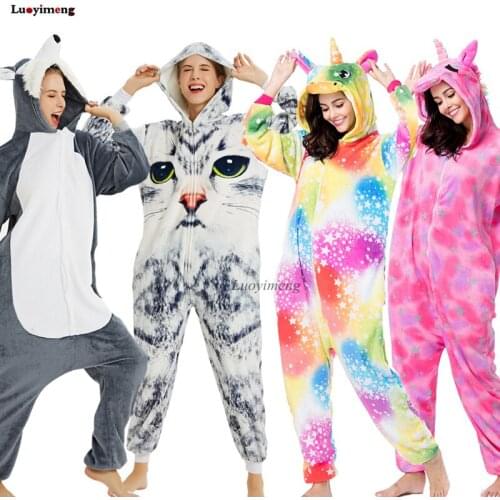 Adults Kigurumi Animal Unicorn Pajamas Sleepwear Winter Pyjamas Women Stitch Cat Onesies Anime Costumes Jumpsuits Panda Pijamas