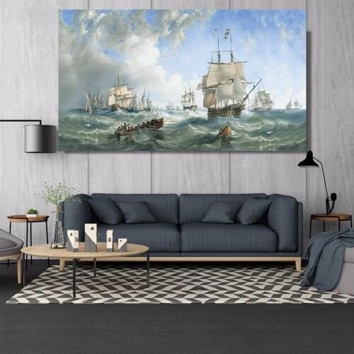 Drop-shipping Modern Wall Art Canvas Seascape Poster Nordic Wall Picture for Living Room Boat Sea Canvas Painting Unframed