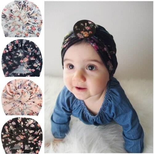 2019 New Fashion Donut Baby Hat Newborn Elastic Flowers Cotton Baby Beanie Cap Multicolor Floral Printed Infant Turban Hats