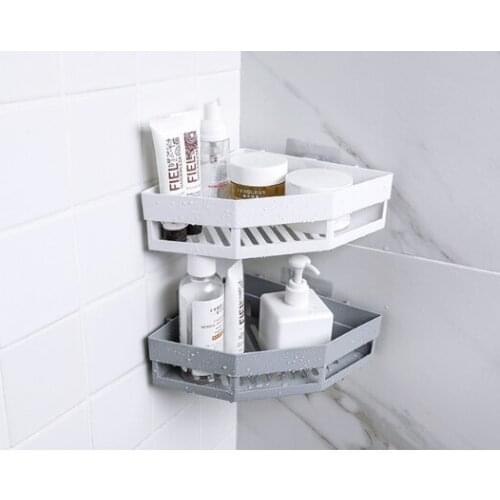 1Pcs Punch-free Bathroom Storage Rack Wall-mounted Corner Seamless Organizer Shampoo Soap Toothbrush Shelf Bathroom Tripod Case
