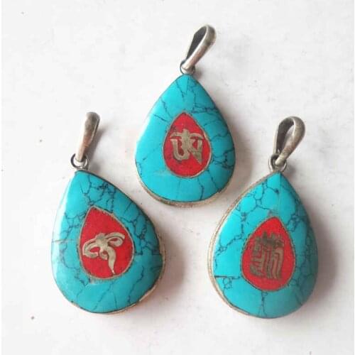 TBP421 Tibetan Buddha Eye KALACHAKRA OM Mantras Amulets Pendant Vintage Heart Charms
