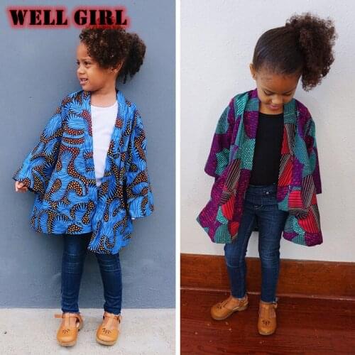 Streetwear spring girls long coat clothing Africa bohemian print jacket trench cardigan toddler kids children 2 to 8 yrs CC01670