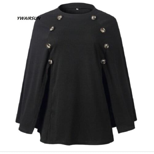 YWAIRSUN Knit solid cloak ladies casual black button shawl autumn and winter street weather poncho sweater pullover plus sizeHot