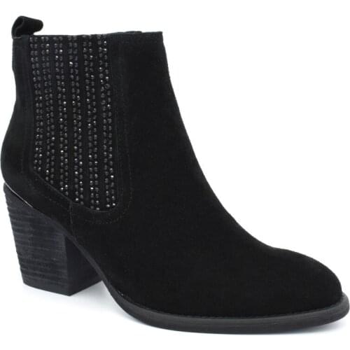 Cow Suede Stacked High Heel Elastic Crystal Transfers Casual Elegant Round Toe Winter Leather Women Fashion Boots