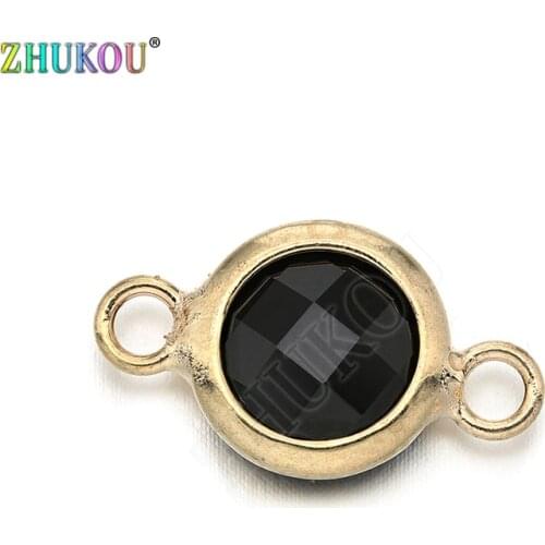 11mm Brass Cubic Zirconia Round Charms Connectors DIY Jewelry Findings Accessories, Hole: 2.3mm, Model: VS283C