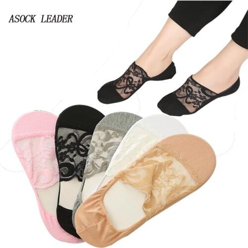 2018 Summer New fashion Women Socks Lace Boat Socks Seamless Invisible Socks Anti-off Shallow mouth Trendy Sock 5 Pairs