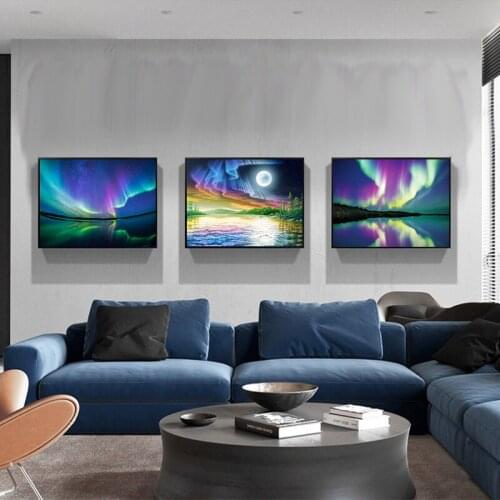 3PC 40x50cm Frame DIY Oil Painting By Numbers Set HandPainted Wall Art Aurora Landscape Picture By Numbers Kit Home Decor Gift
