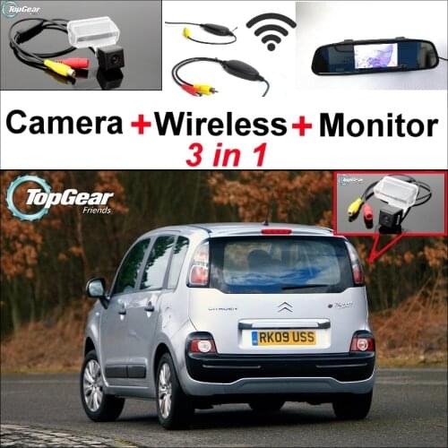 3 in1 Special Rear View Camera + Wireless Receiver + Mirror Monitor Back Up Parking System For Citroen C3 Picasso