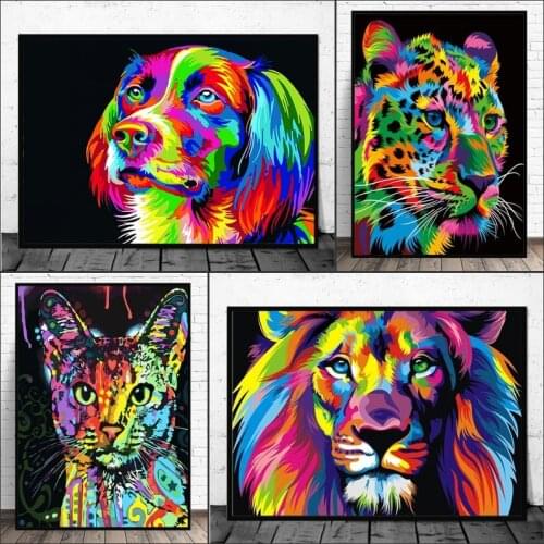 Abstract Colorful Lion Cat Dog Tiger Posters and Prints Abstract Animal Graffiti Art Mural Art Picture on Canvas Home Decoration