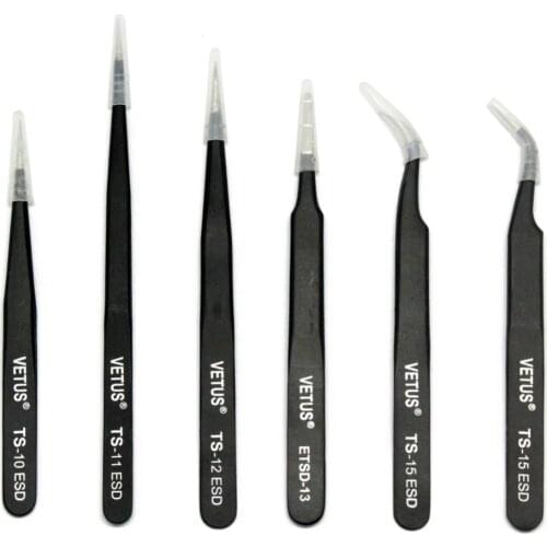 Aidetek High quality Fine Super 6pcs Anti-static Anti-Magnetic Non-corrosive Anti-acid Steel Tweezers TS-DES