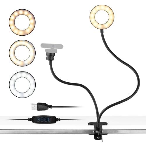 Andoer 3.5 Inch Clip-On Mini USB Ring Light Webcam Light Stand+Webcam Mount Phone Holder for Live Streaming Online Video Selfie