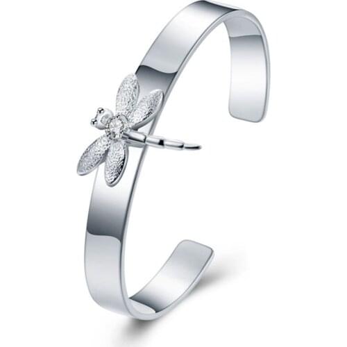 B041 cute dragonfly design Silver color bangles with zircon fashion jewelry beautiful street style for woman good quality