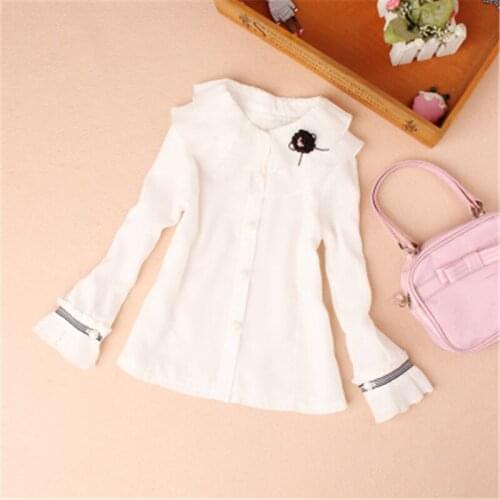 Girls blouse 2019 Autumn kids clothes children clothing school girl white blouse cute flower chiffon child shirt blusa 2-16Y