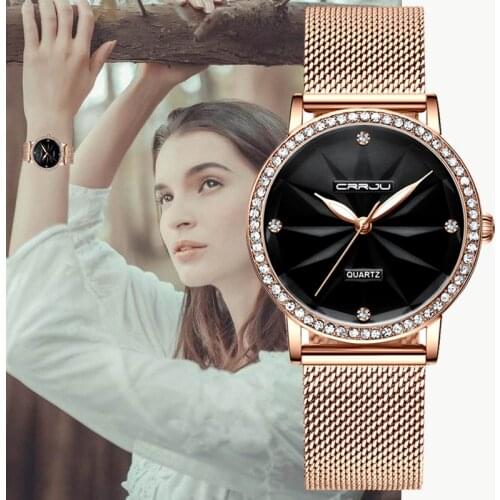 Women Watches CRRJU Women Fashion Watch Ladies Flower Watch Luxury Brand Diamond Quartz Gold Waterproof Watch relogio feminino