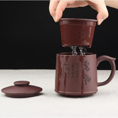 Yixing Purple Clay Tea Mug Chinese Office Kung Fu Drinkware Water Coffee Mug Household Teaset Ceramic Handmade Retro Teacups