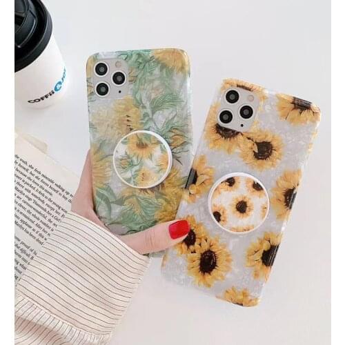 Dream shell Texture Flower fold Stand Phone Case For iPhone 11 Pro XR XS Max 7 8 Plus SE Retro Floral holder Soft IMD Back Cover