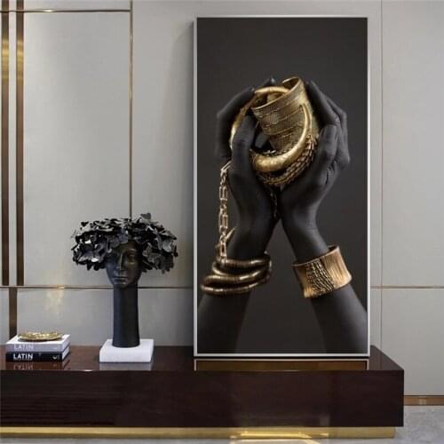 Black Hands Holding Gloden Jewelry Canvas Paintings On the Wall Art Posters And Prints Black Hands Model Art Pictures Home Decor