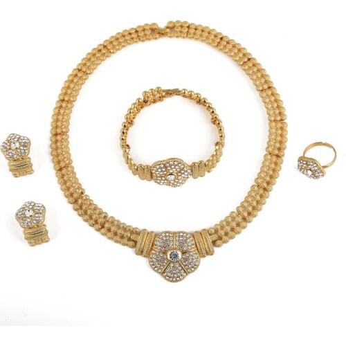 Dubai Gold 24K Jewelry Sets for Women African Bridal Wedding Gifts Party Necklace Square Earrings Ring Bracelet Jewellery Set