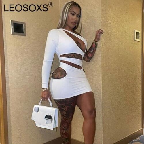 Elegant Bodycon Backless Dresses for Women 2021 Party Autumn Sexy Evening Club Outfits Long Sleeve Short Cut Out Dress White