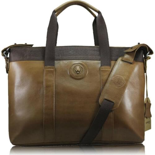 Brown Real leather business bag, laptop messenger messenger bags, leisure bags, flap pockets, shoulder bags, crossover bags, Pc
