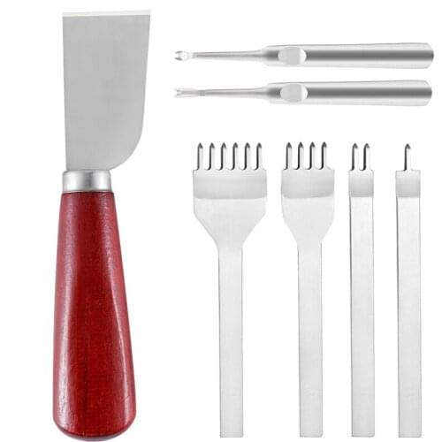 KAOBUY Leather Hole Punches 1+2+4+6 Prong DIY Diamond Lacing Stitching Chisel Set U/V Shaped Groover Leather Edge Beveler
