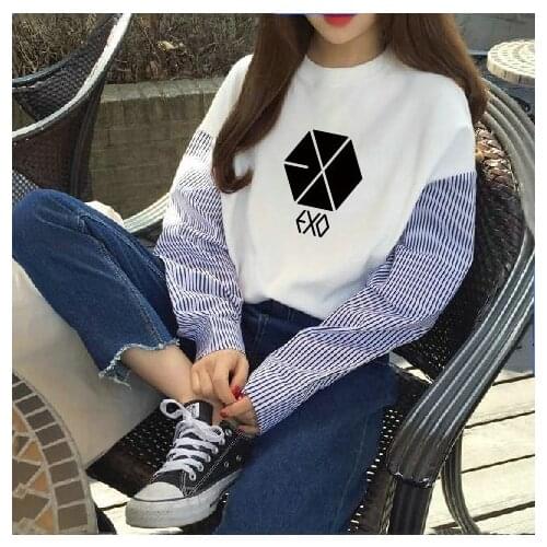 Kpop EXO 2021 summer new casual tees shirt women autumn clothes long-sleeve white t shirt women streetwear loose harajuku tshirt
