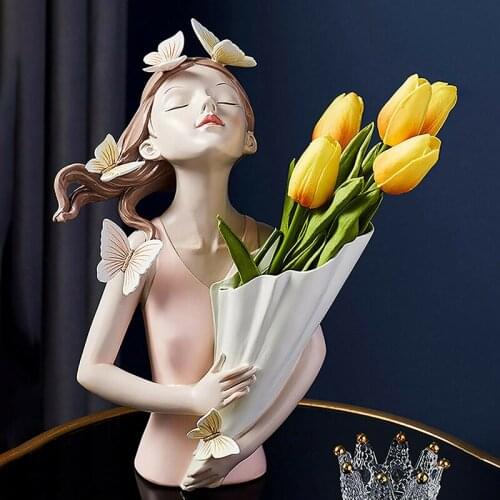 Beautiful Butterfly Girl Sculptures Vases Countertop Vases Home Decor Gift Flowers Vases Ornaments For Home Office ALI88