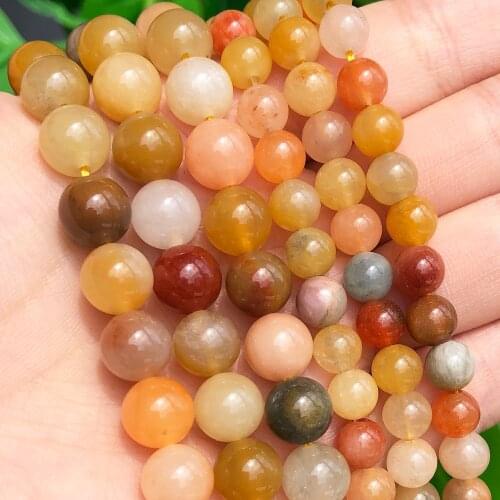 Natural Stone Golden Silk Jades Chalcedony Round Loose Beads for Jewelry Making Needlework DIY Bracelet 15'' Pick Size 6 8 10mm