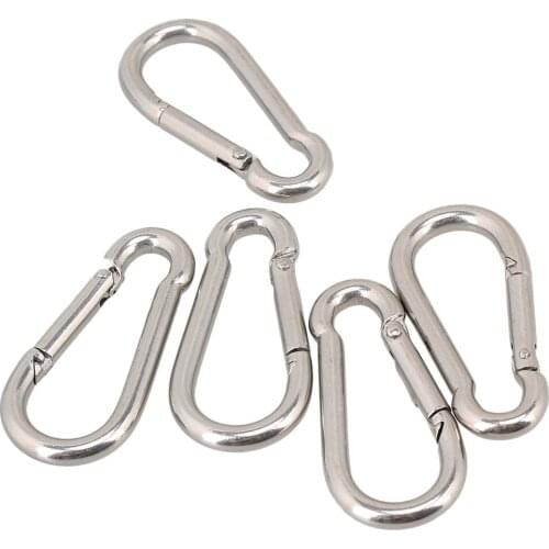 M5*50MM Multifunctional 304 Stainless Steel Spring Snap Carabiner Quick Link Lock Ring Hook Pack of 5