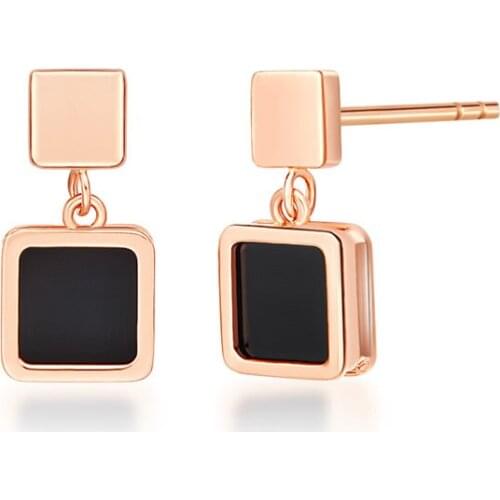 Fashion Square Earrings 18K Rose Gold Earrings AU750 Gold Dangle Earrings