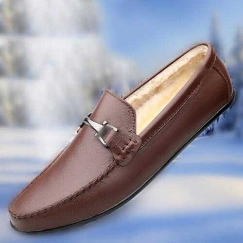 Men Shoes Winter Loafers Warm Fur Mens Slip on Shoes Fashion Casual Leather Flats Outdoor Driving Shoes High Quality Adulto Shoe