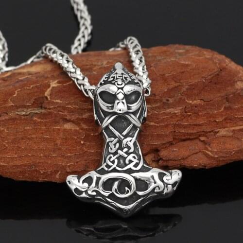 Stainles Steel Viking Celtic Wolf Head Pendant Mens Necklace Viking Goat Thor Hammer Odin Pirate Pendant Titanium Steel Jewelry