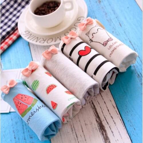 New Arrived 4Pcs/Lot Girl Panties Underwear Lace Briefs Cotton Lingerie Soft Comfortable Bowknot Cartoon Panty Wholesale M2251