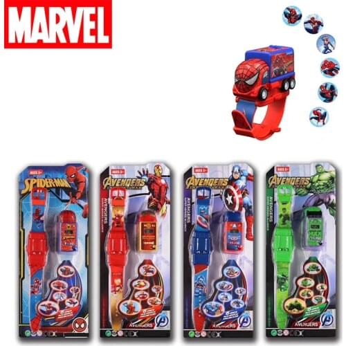 New Marvel Pull Back Car Projection Toy Electronic Watch 2 In 1 Cartoon Disney Anime Figure Spiderman Ironman Hulk Captain Watch