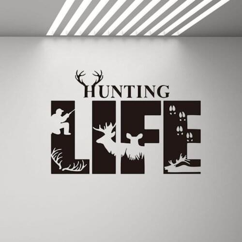 Hunting Life Quote Vinyl Decal Garage Hunter Deer Antlers Foot print Forest Wall Decal Sticker Home Decor Living Room G223