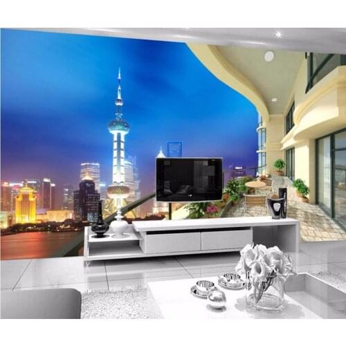 Custom photo 3d room wallpaper picture balcony outside Shanghai decoration painting 3d wall murals wallpaper for walls 3 d