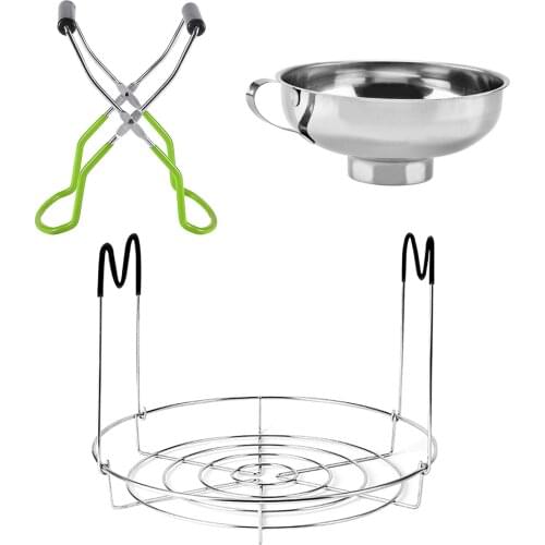 Behogar Stainless Steel Canning Jar Lifter Rack Tongs Anti-scalding Handle + Mouth Funnel for Wide Mouth Jars Cooking Tools