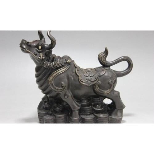 Chinese Zodiac Year Fengshui bronze copper Wealth Bull Oxen cow Statue Sculpture