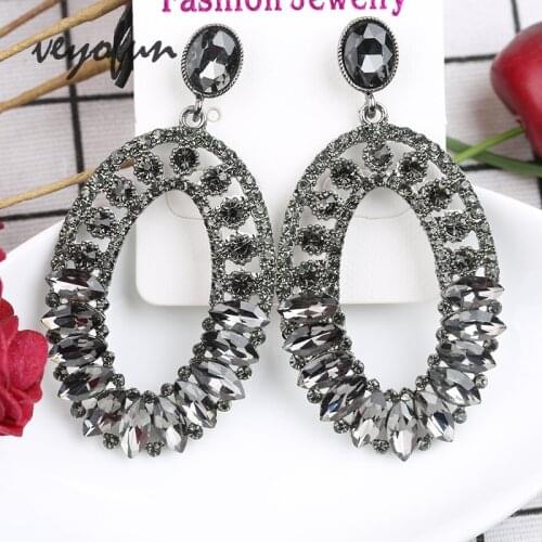 Veyofun Vintage Round Crystal Drop Earrings Elegant Hollow Rhinestone Dangle Earrings Jewelry for Women Gift