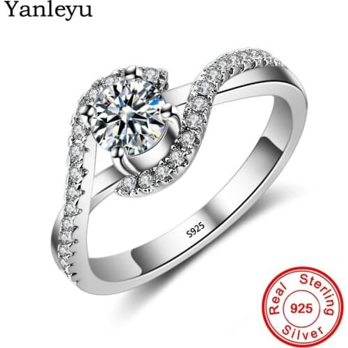 Yanleyu Elegant Women Engagement Jewelry Promise Ring Real 925 Sterling Silver Cubic Zirconia Wedding Ring Love Gift PR323