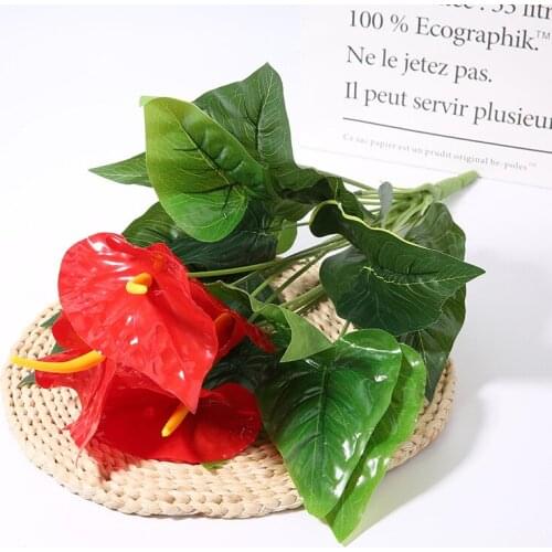 18 Leaves 5 Flowers Big Anthurium Artificial Tree for Indoor Decoration