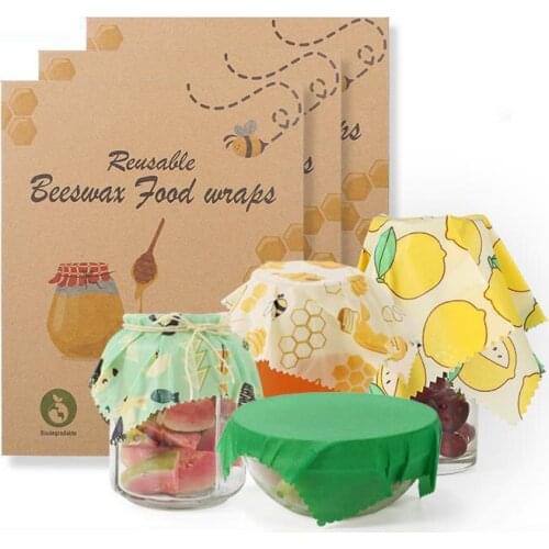 3Pcs/setReusable Beeswax Cloth Wrap Food Fresh Bag Lid Cover wax wrap plastic wrap Beeswax Cloth Sealer Kitchen Tools