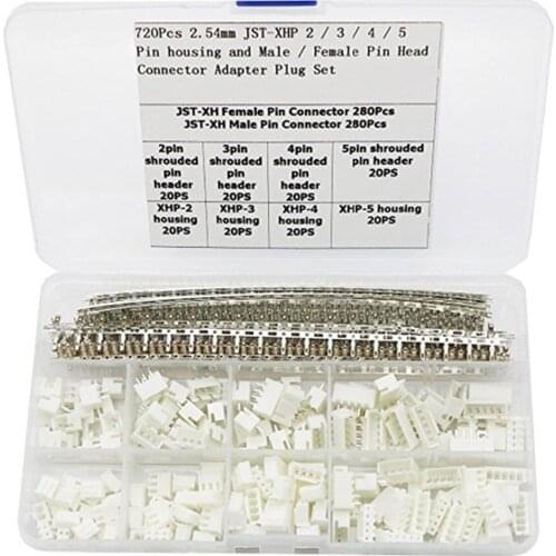 720pcs XH Connector 2.54mm, XH Cable Jumper Wire Pin Header Housing Kit, Male Crimp Pins+Female Pin Terminal Connector