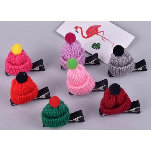 Pet Hair Accessories Cute Dog Christmas Hat Wool Knitting Multicolor Pet Hair Accessories Wholesale Pet Clip 50pcs / Lot