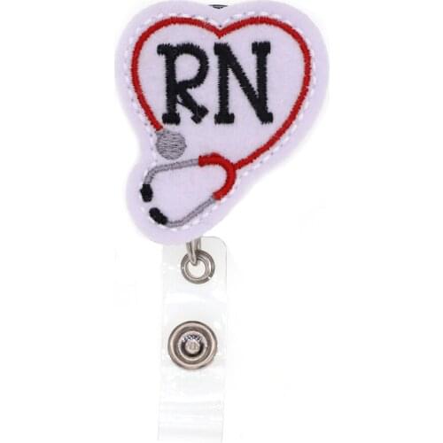 Free Shipping Heart Stethoscope RN Retractable Felt ID Badge Holder Reel