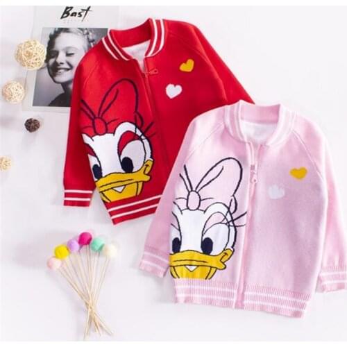 Disney Childrens Knitted Sweater Cardigan Donald Duck Long Sleeve Baseball Sweatershirt Baby Girls Clothes Kids Jacket Outwear