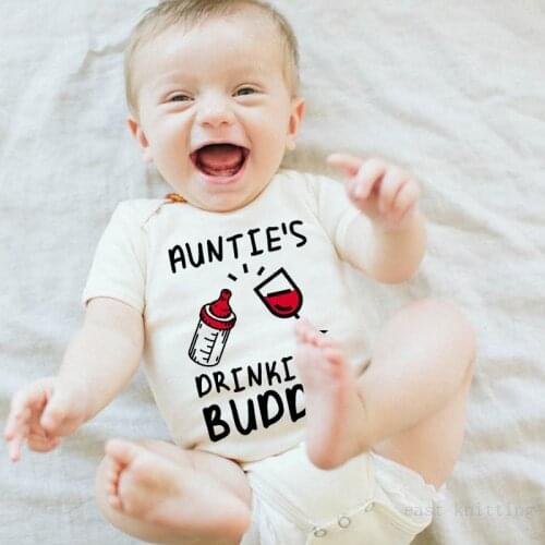 Funny Newborn Baby Bodysuit Cotton Short Sleeve Body Baby Rompers Boys Girls Cute Oneises Aunties Drinking Letters Print Tees
