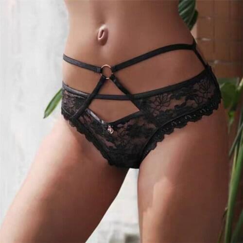 Fan·Sweet Cross Bandage Lace Underwear Sexy Panties Hollow Out Womens Underpants Seamless Thong Sex String Low-Waisted Tanga