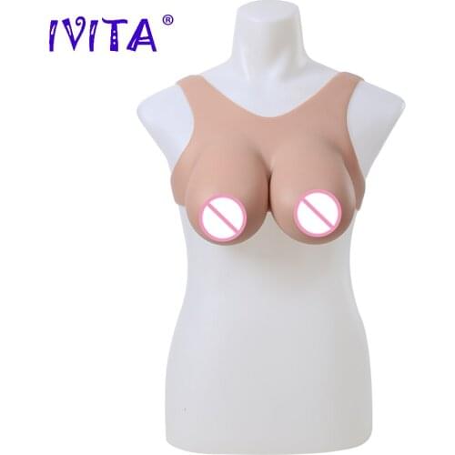IVITA 100% Artificial Silicone Breast Forms Realistic Fake Boobs Enhancer D Cup for Crossdressing Drag Queen Shemale Transgender